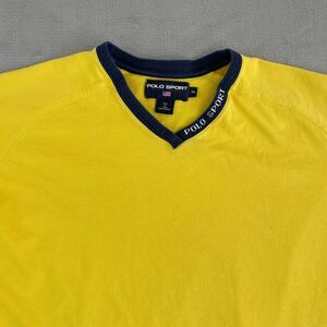 Polo Ralph Lauren Sport Spellout T Shirt Men XL Yellow V Neck‎ Short Sleeve